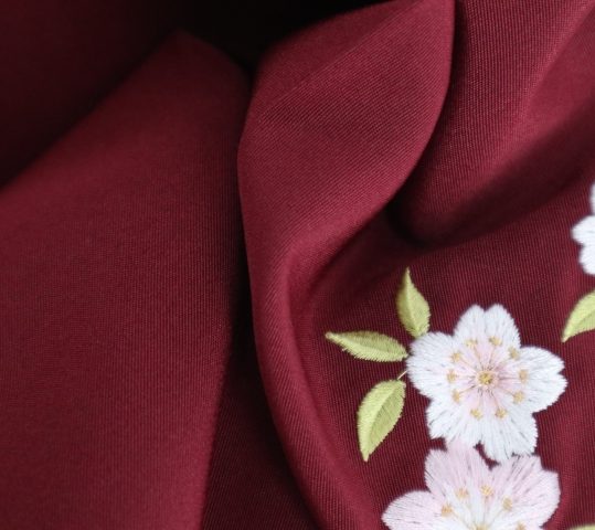 卒業式袴単品レンタル[刺繍]エンジ色に桜刺繍[身長143-147cm]No.624